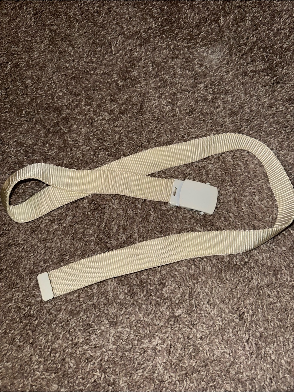 Vintage Cream Off-White Webbing Belt with White Metal Buckle